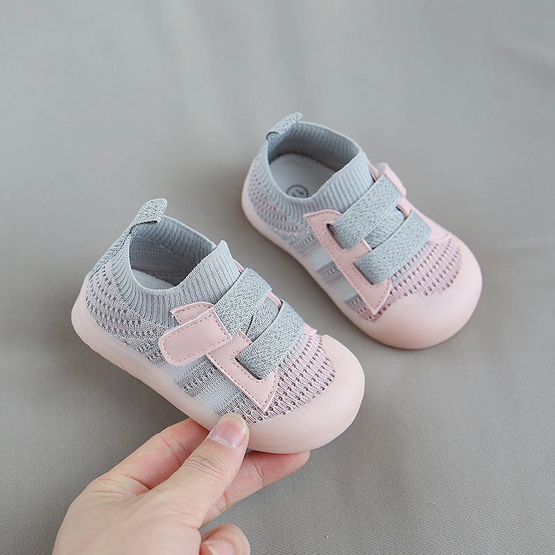 Image of 2-Tone Mesh Flex Sneakers in Pink/Grey from Baby Booties Boutique