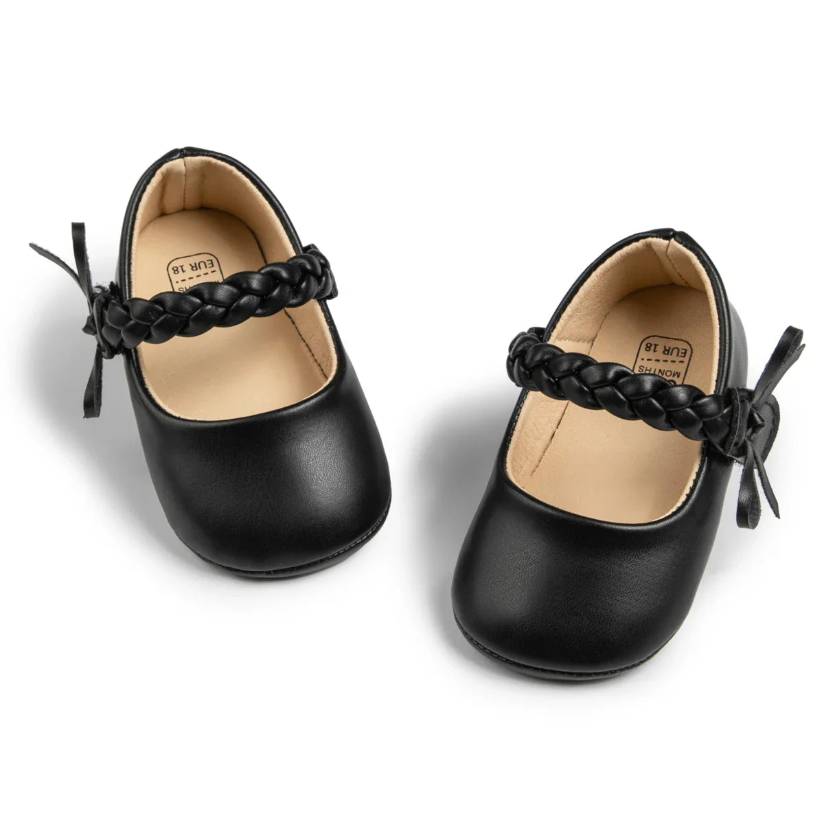 Image of Braided Strap Flats in Black from Baby Booties Boutique