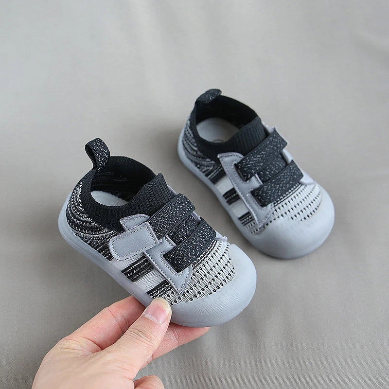 Image of 2-Tone Mesh Flex Sneakers in Black/Grey from Baby Booties Boutique