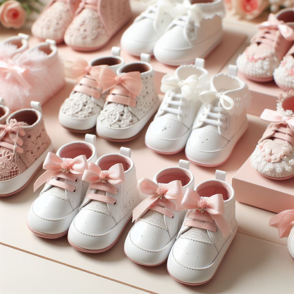 Cute baby shoes on display